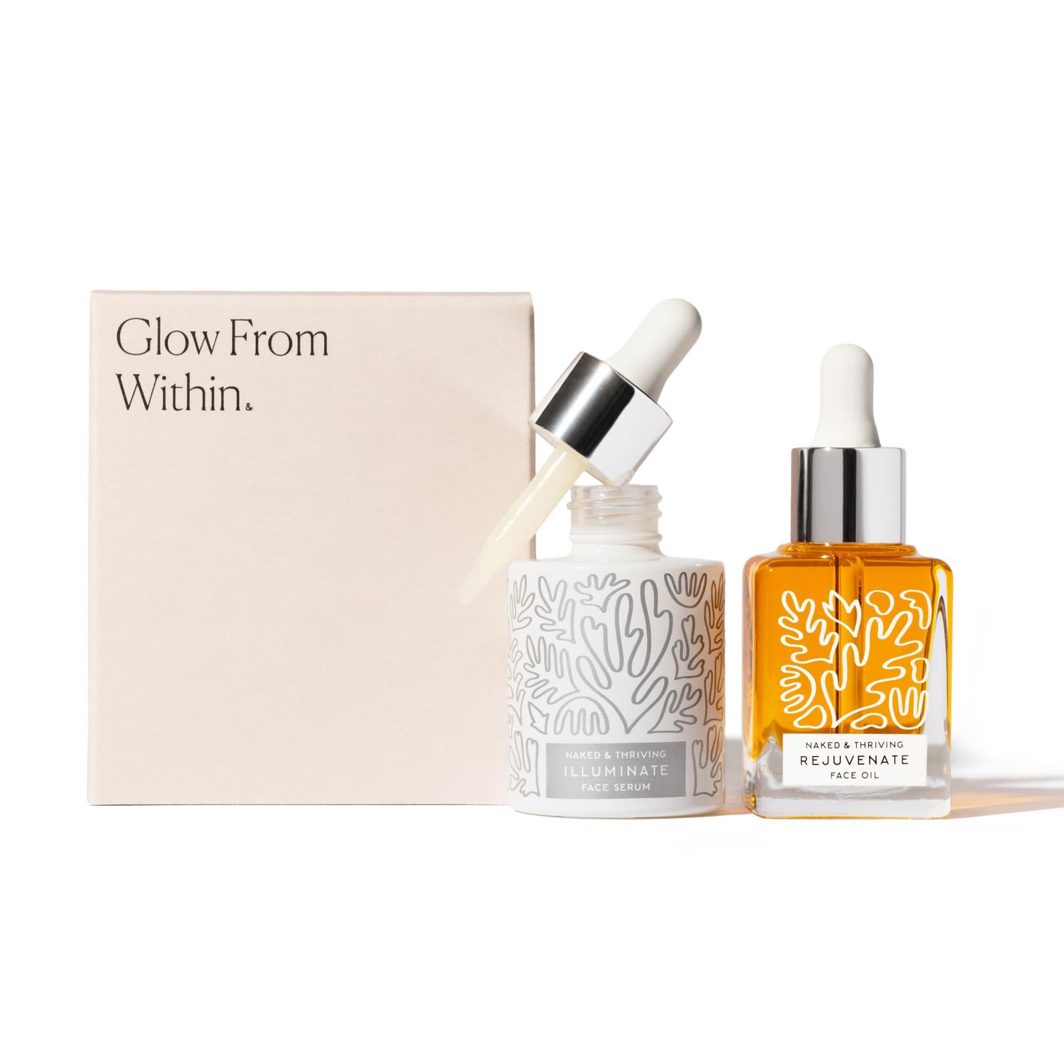 Naked &amp; Thriving Super Glow Duo | Illuminate BC+ Serum (30 mL) + Rejuvenate Restorative Face Oil (35 mL) with Argan Oil, Sea Buckthorn Oil, Bakuchiol and Vitamin C (Set of 2)