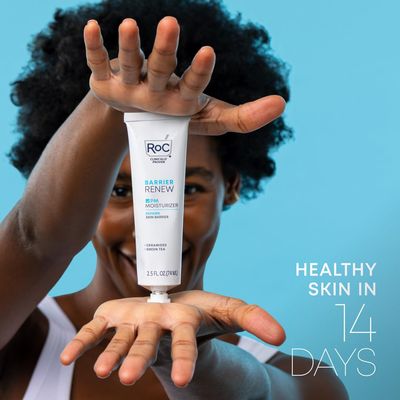 RoC Barrier Renew Night Moisturizer with Ceramides & Antioxidant Green Tea and Lipo Peptides to Renew Skin Barrier, Stocking Stuffers for Men & Women, (2.5 oz) with Retinol Eye Cream Packette