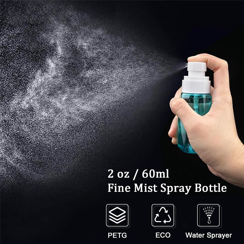 Wowang 2 Pack Travel Size Bottles Fine Mist Spray Bottles TSA Approved 2oz/60ml Refillable Cosmetic Leak Proof Spray Bottle for Hair Perfumes Skincare Water Face Sprayer(Clear+Green)