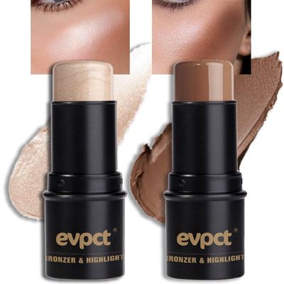 Kaely 2Pcs Cream Contour Highlighter Stick Kit,Bronzer Cheek Contouring Highlight Palette,Primer Makeup Face Brightens &amp; Shades,maquillaje contorno en crema Bronzing Concealer Stick Waterproof,04+10