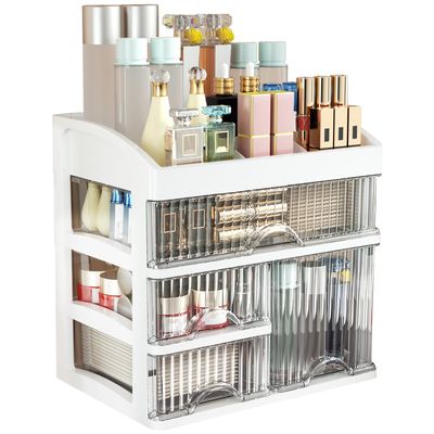 PTBSZCWY Large Makeup Organizer for Counter With 4 Drawers Cosmetic Organizer Countertop Make up Organizers for Vanity White Makeup Skincare organizers Storage Box