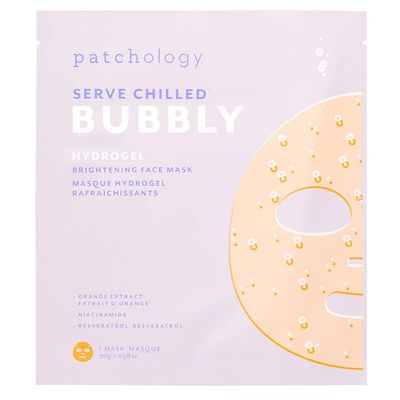 Patchology Brightening Gel Face Mask with Resveratrol and Niacinamide Bubbly - hydrogel Face Mask protects and brightens face while supporting an even skin tone. 1 count.