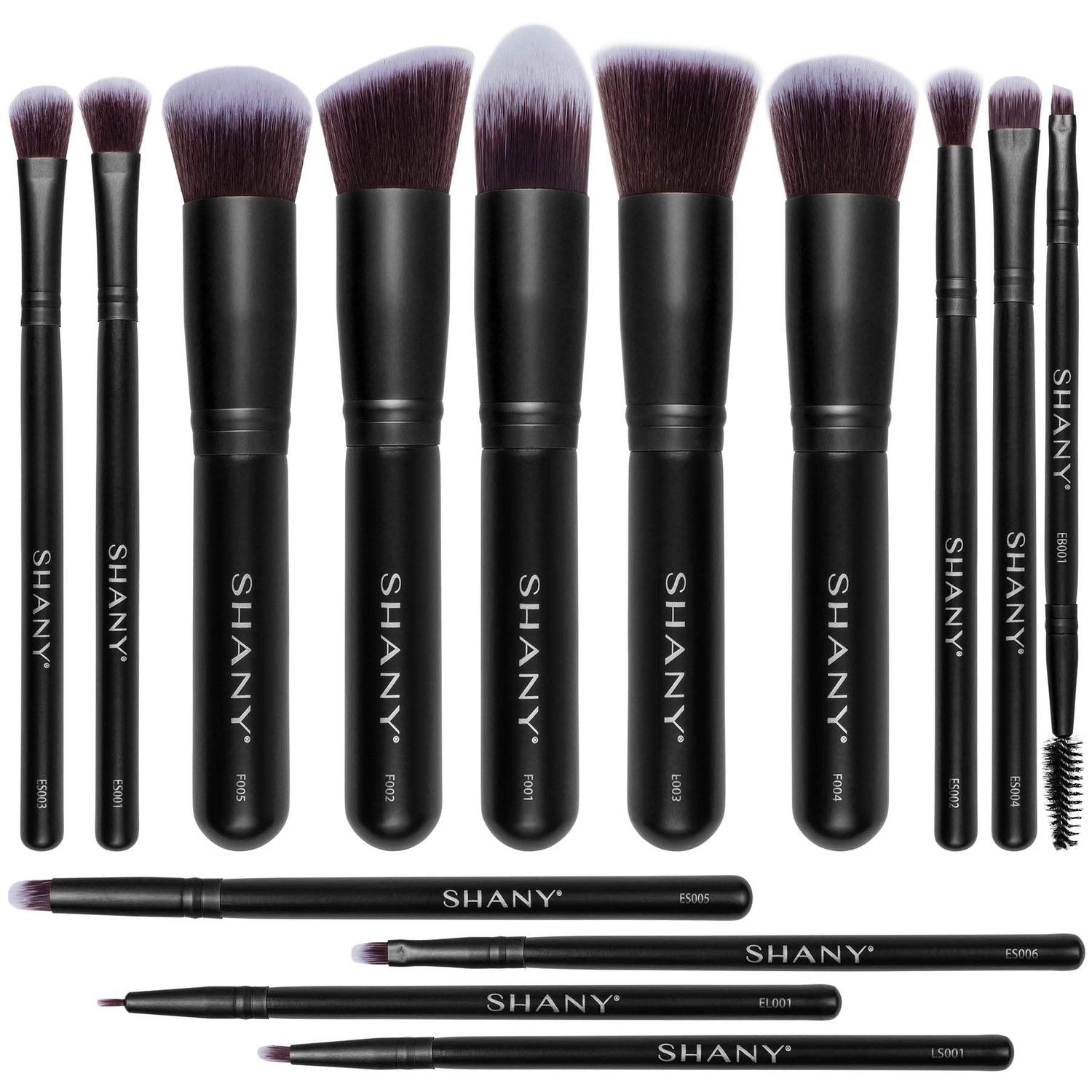 SHANY Makeup Brushes - Black Bombshell - 14-Piece Brush Set - Foundation Powder Concealers Eye Shadows Makeup brushes - Complete Kabuki Makeup Brush Set in Black - 14 PCS