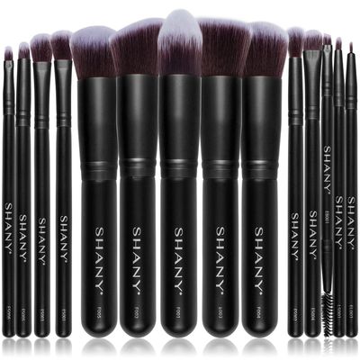 SHANY Makeup Brushes - Black Bombshell - 14-Piece Brush Set - Foundation Powder Concealers Eye Shadows Makeup brushes - Complete Kabuki Makeup Brush Set in Black - 14 PCS