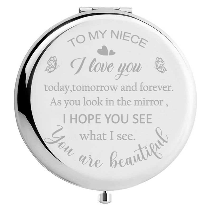 Polzwgck Niece Gifts from Auntie, Bithday Gift for Niece from Aunt, Niece Birthday Gifts Compact Mirror Wedding Anniversary for Niece