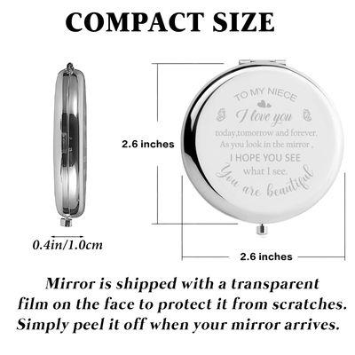 Polzwgck Niece Gifts from Auntie, Bithday Gift for Niece from Aunt, Niece Birthday Gifts Compact Mirror Wedding Anniversary for Niece