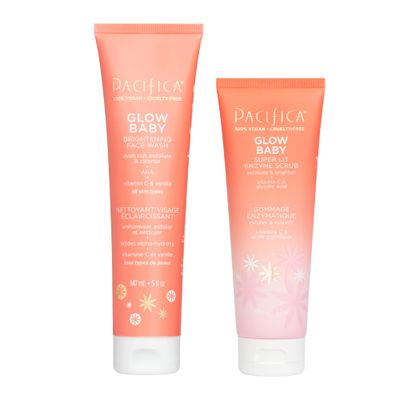 Pacifica Beauty Glow Baby Brightening Face Wash &amp; Enzyme Face Scrub Set, Skincare, Vitamin C, Glycolic Acid, Vitamin E, Facial Cleanser, Exfoliator, Skin Care, Vegan, 5 fl oz and 4 fl oz (Set of 2)