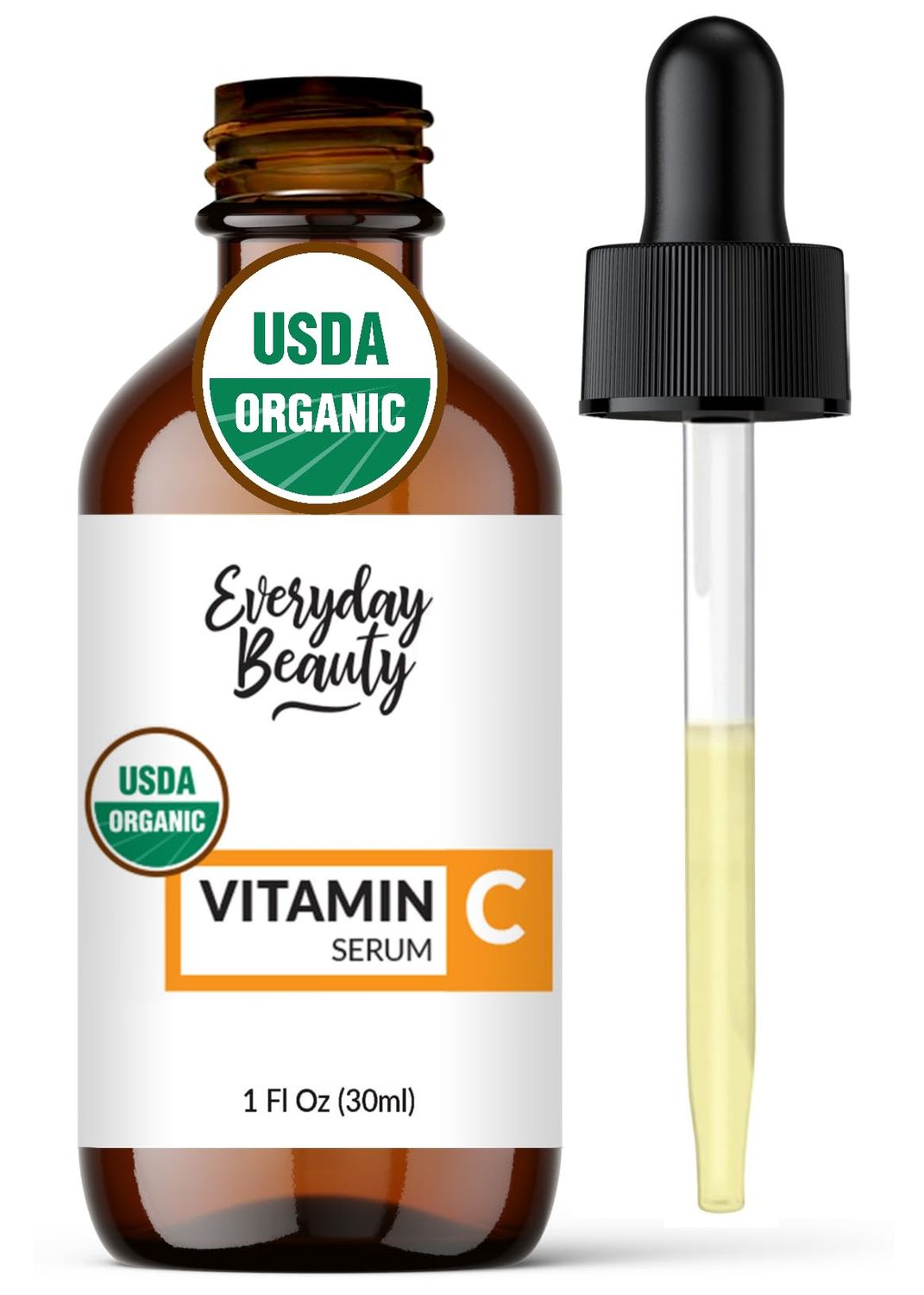 Organic Vitamin C Serum for Face - USDA Certified Facial Serum - Anti Aging For Fine Lines &amp; Wrinkles - Potent Botanical Ingredients &amp; Non GMO - 1oz Glass Amber Bottle &amp; Dropper