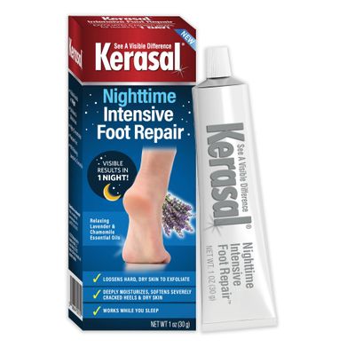 Kerasal Nighttime Intensive Foot Repair, Skin Healing Ointment for Cracked Heels and Dry Feet, 1 oz