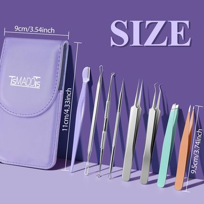 TsMADDTs Blackhead Remover Tools and Ingrown Hair Tweezers, 9PCS Pimple Popper Tool Kit, Ingrown Hair Removal Kit with Pimple Extractor, Pore Extractor, Tweezers, Razor