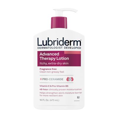 Lubriderm Advanced Therapy Fragrance Free Moisturizing Hand &amp; Body Lotion + Pro-Ceramide with Vitamins E &amp; Pro-Vitamin B5, Intense Hydration for Itchy, Extra Dry Skin, Non-Greasy, 16 fl. oz