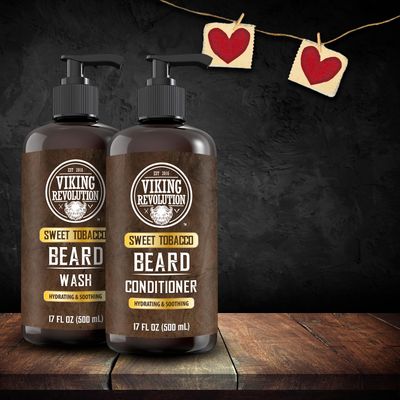 Viking Revolution Beard Wash and Beard Conditioner for Men with Argan Oil and Jojoba Oil - Beard Softener and Strengthener Beard Care Beard Shampoo and Conditioner with Beard Oil (17oz, Sweet Tobacco)