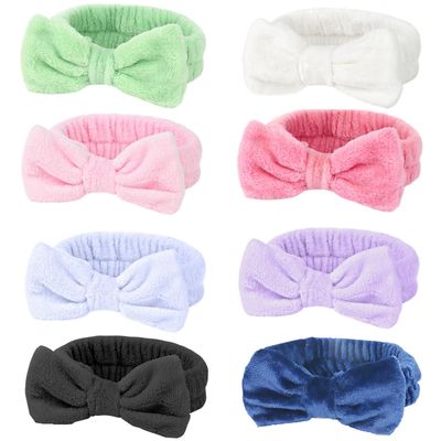 Spa Headband for Washing Face Skincare Headbands for Women Girls Facial Makeup Headband Cute Bow Bubble Head band Soft Terry Cloth Towel Head Bands 8 Pack Hair Accessories Gifts for Women Teen Girls