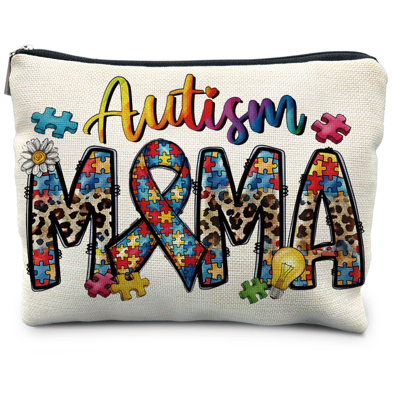 RYYCDOI Autism Mom Gifts, Leopard Autism Mama Makeup Cosmetic Bag - Autism Awareness Gifts, Mama Gifts for Mothers Day, Mom Mother Gifts from Daughters Sons, Mom Small Makeup Bag Pouch for Purse