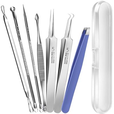 Teenitor Blackhead Remover Tools, Pimple Popper Tool Kit, Ingrown Hair Tweezers, Blackhead Extractor Pimple Extractor Ingrown Hair Removal Kit, Black Head Remover for Face