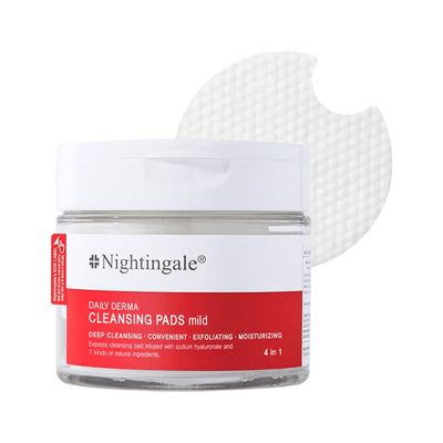 Nightingale Daily Derma Cleansing Pads (mild), Exfoliating Makeup Remover pads For Facial, Remove Dirt &amp; Waterproof Makeup, Hyaluronic Acid, Vegan, Hypoallergenic, Korean Skin Care