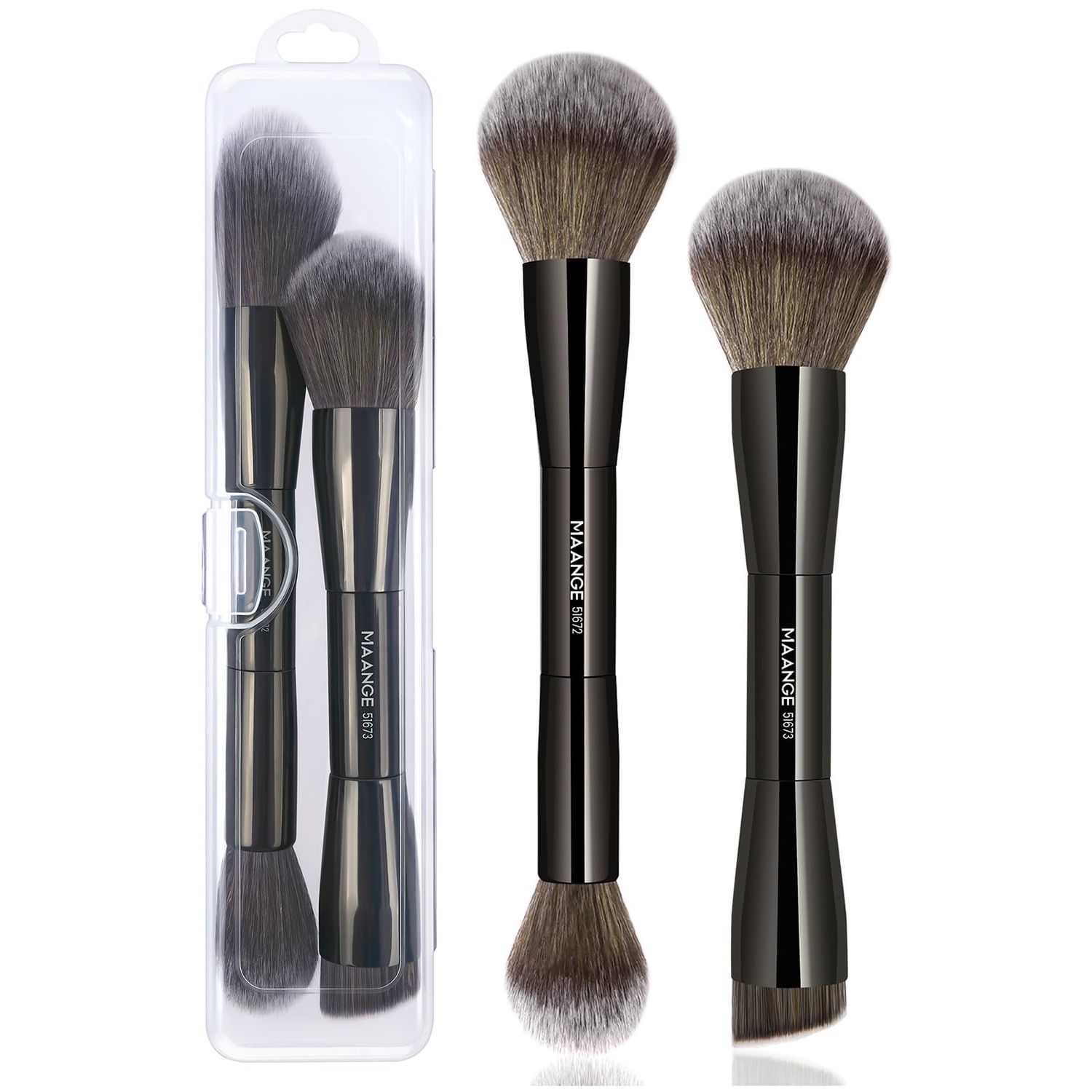 MAANGE Foundation Makeup Brushes, 2Pcs Double Ended Makeup Brush for Blending Liquid Powder Concealer Cream Blush Buffe (Brown)