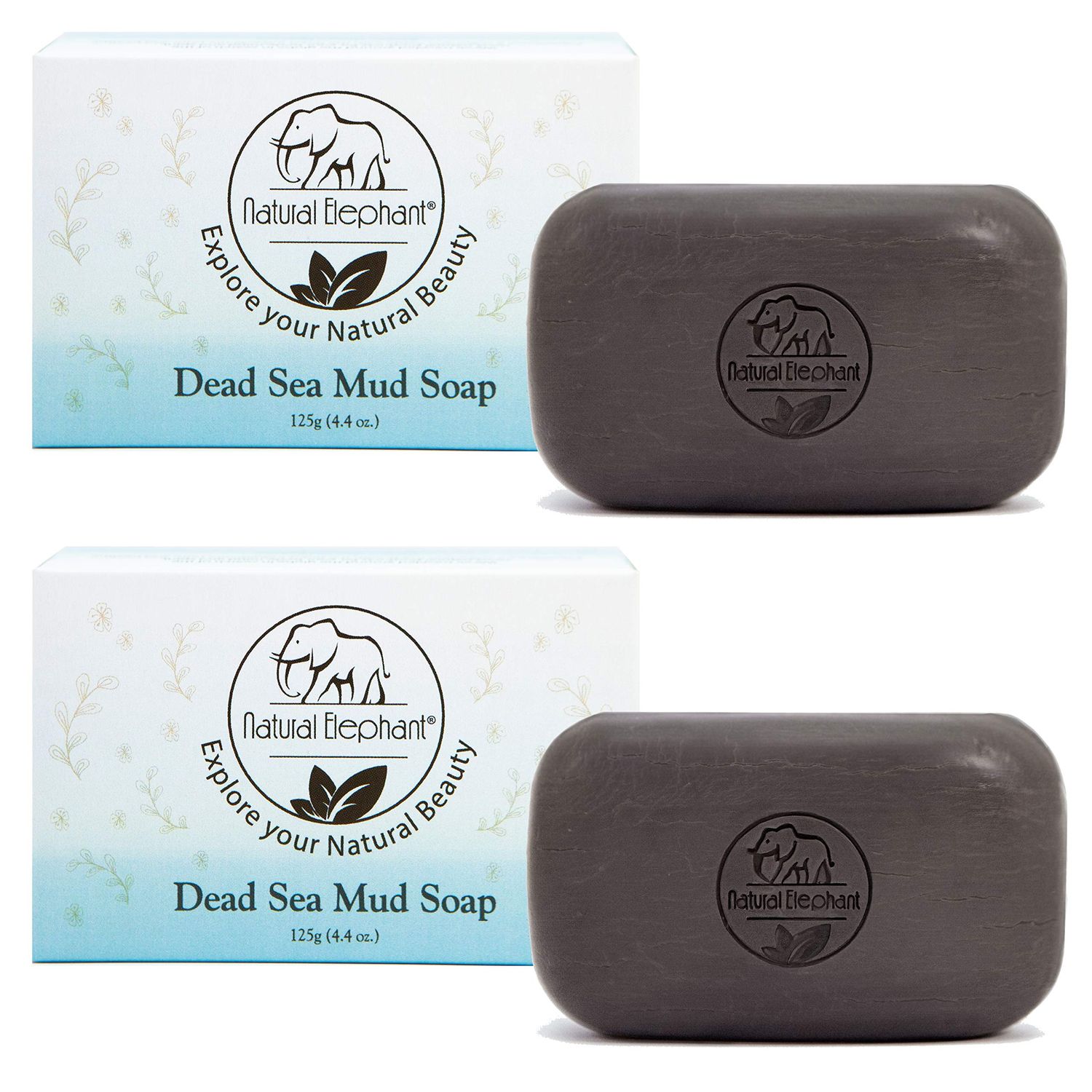 Natural Elephant Dead Sea Mud Soap 4.4 oz (125 g) - Premium All-Natural Face and Body Cleanser with Mineral-Rich Dead Sea Mud for Refreshing and Rejuvenating Skincare (2 units - 4.4 oz bars)