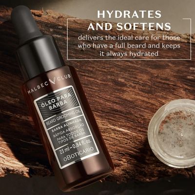 Malbec Club Pre Shave and After Shave Oil for Men, Grooming Oil, Hydrating Scented Beard Oil &amp; Softener No Rinse Conditioner, 25ml