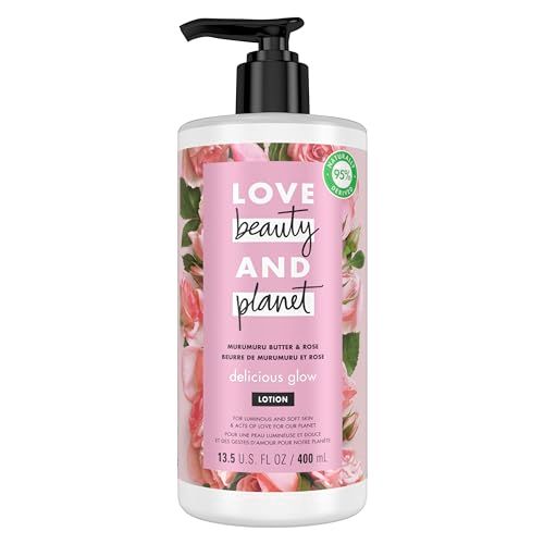 Love Beauty and Planet Delicious Glow Body Lotion Murumuru Butter &amp; Rose for Soft, Glowing Skin Natural Ingredients, Plant-Based Moisturizers, Vegan, Cruelty-Free 13.5 oz