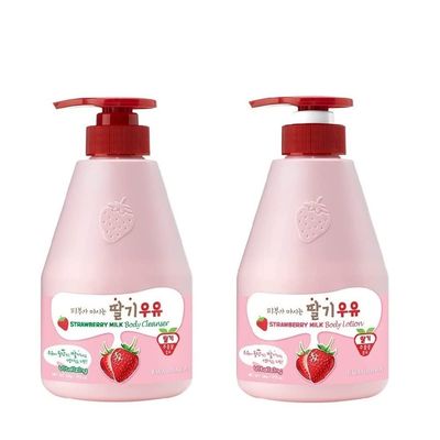 WELCOS KWAILNARA Strawberry Milk Body Lotion &amp; Body Wash Set - Hydrating &amp; Nourishing Korean Skincare Set with Strawberry Extract, 560 g / 19.75 oz Each