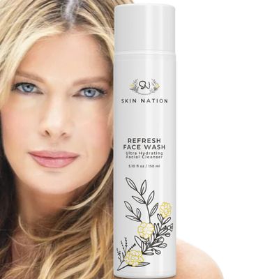Skin Nation Refresh Face Wash, Ultra Hydrating Facial Cleanser, Oxygen Enriched with Aloe, Green Tea, White Tea, Acne Face Wash, Soothes, Calms, Minimizes Large Pores &amp; Wrinkles, Sulfate-Free