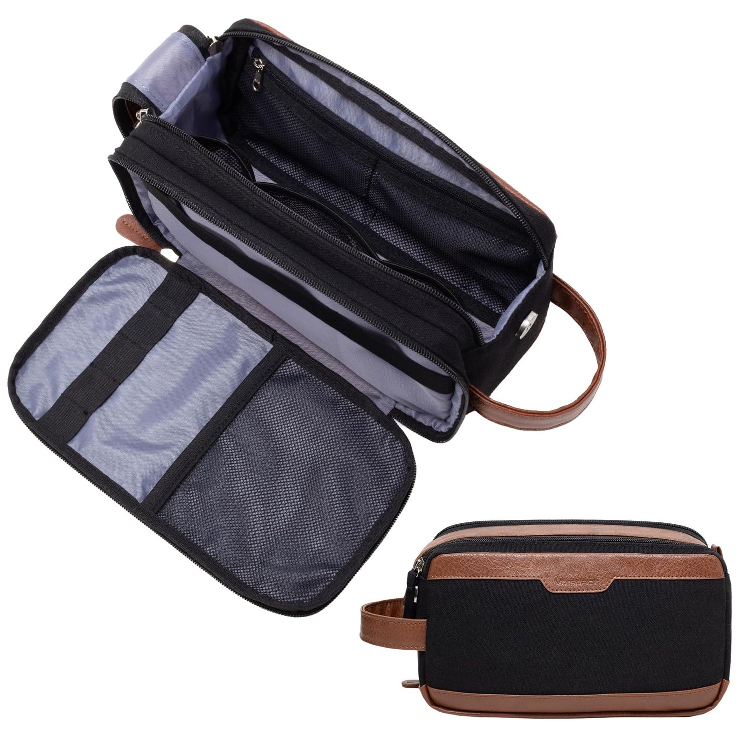 Vorspack Travel Toiletry Bag for Men - Canvas Dopp Kit Water Resistant Skincare Bag Large Shaving Bag for Bathroom Toiletries Accessories Gifts - Black