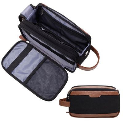 Vorspack Travel Toiletry Bag for Men - Canvas Dopp Kit Water Resistant Skincare Bag Large Shaving Bag for Bathroom Toiletries Accessories Gifts - Black