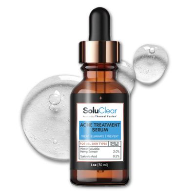 SoluClear Acne Treatment Serum | 0.5% Salicylic Acid &amp; 2.0% Water Soluble Hemp Extract | Acne Skin Care Solution, Reduces Blemishes &amp; Controls Oil for Acne-Prone Skin | For Women &amp; Men | 1 Fl Oz