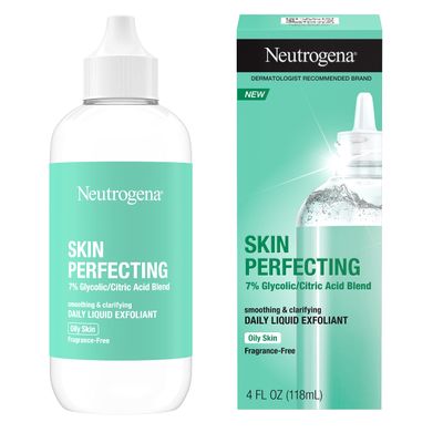 Neutrogena Skin Perfecting Daily Liquid Facial Exfoliant with 7% Glycolic/Citric Acid Blend for Oily Skin, Smoothing &amp; Clarifying Leave-On Face Exfoliator, Oil- &amp; Fragrance-Free, 4 fl. oz