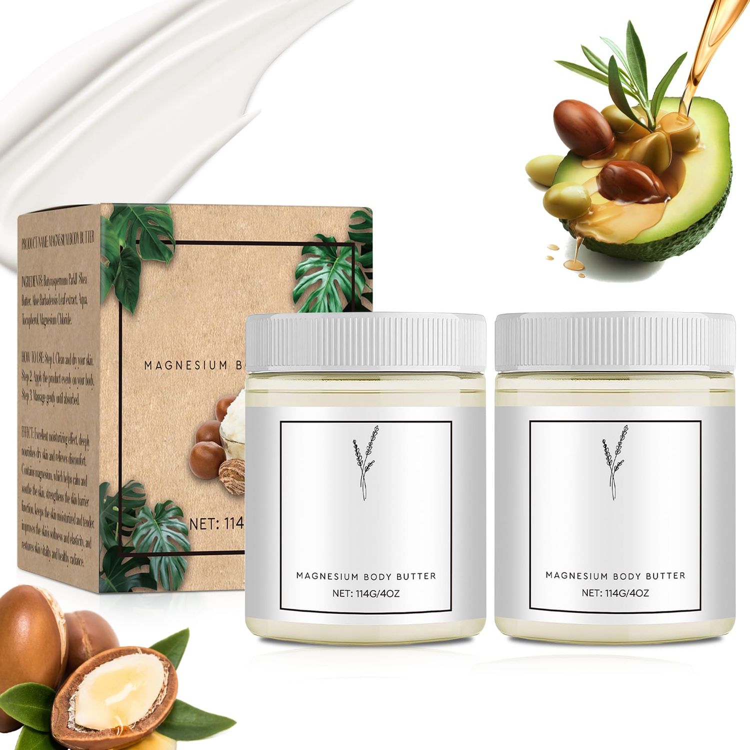 Vincofoo Magnesium Cream for Neuropathy,Magnesium Body Butter Neuropathy Cream, Neuropathy Cream, Deeply Moisturizes Skin, Keep Soft Smooth, Suitable for All Skin Types (2PC)