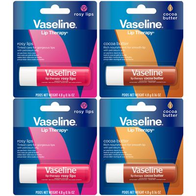 Vaseline Lip Therapy Variety 4-Pack - Rosy Lips + Cocoa Butter Moisturizing Lip Balm with Vitamin E, 0.16 Oz Ea