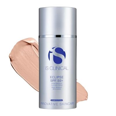 iS CLINICAL Eclipse SPF 50+ Sunscreen, Zinc Oxide tinted beige sunscreen, ultra sheer non-greasy matte finish sun cream for face