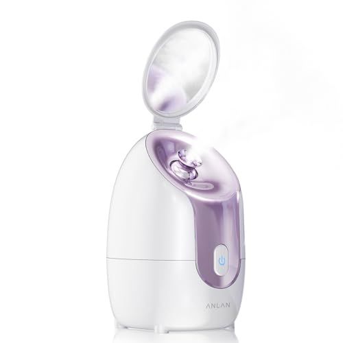 Nano Ionic Facial Steamer with Makeup Mirror, Instant Mist in 30s, 7ml/Min High Mist Output, Built-in Adjustable Nozzle, 145ml Large Tank for 20 Minutes of Continuous Deep Cleaning &amp; Blackhead Removal