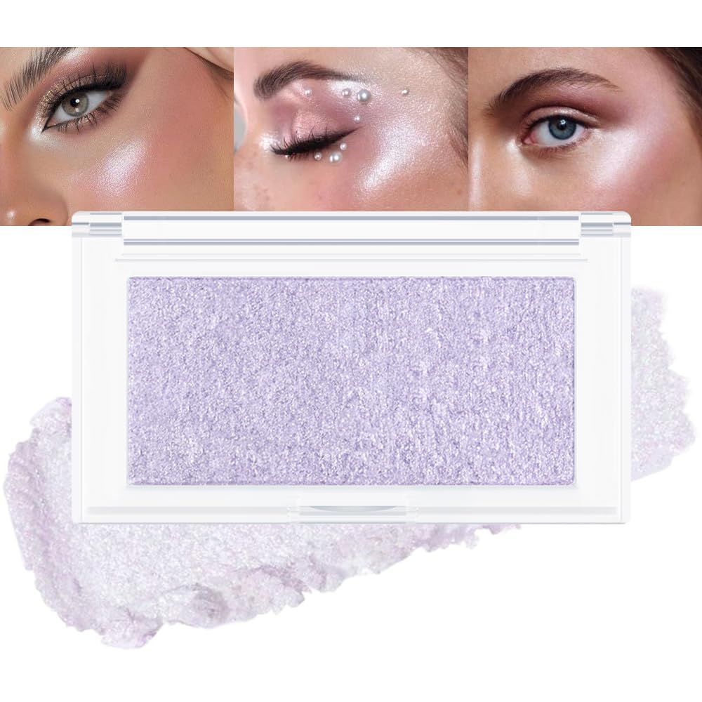 Pearl Purple Shimmer Glitter Highlighter Makeup Contour Powder,Silver Glitter Highlighter Face Illuminator Highlighter, Illuminator Make Up (Shiny Silver) (04#, rectangle)