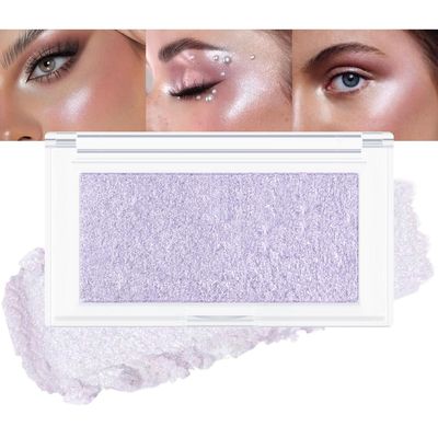 Pearl Purple Shimmer Glitter Highlighter Makeup Contour Powder,Silver Glitter Highlighter Face Illuminator Highlighter, Illuminator Make Up (Shiny Silver) (04#, rectangle)