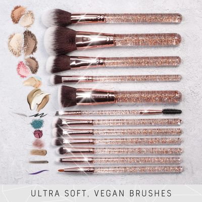 Nir Beauty 15piece Award Winning Glitter Makeup Brushes: Cute Makeup Brushes Set with Case, Beauty Blender, Cleaner, Guide, Gift Box