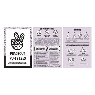 PEACE OUT Skincare Puffy Eyes, Biocellulose Under-Eye Mask, Minimize Puffiness & Tired Eyes with Caffeine and Niacinamide, Under Eye Patches for Dark Circles, 6 pairs