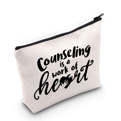LEVLO Counselor Gifts Counseling is a Work of Heart Makeup Bags Mental Health Counselor Gift for Teacher Guidance Makeup Bags (Counseling is a Work of Heart)