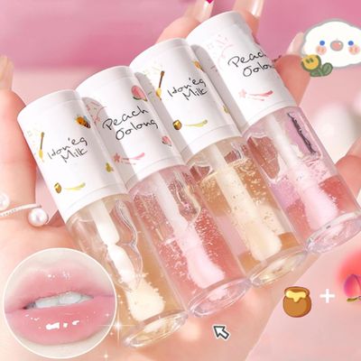 Riroenst 4Pcs Hydrating Lip Gloss Set,Crystal Jelly Moisturizing Lip Oil,Transparent Hydrating Lip Balm,Plumping Lip Gloss Long Lasting Lip Glow Oil Lip Care Tools