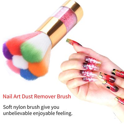 LEQ 2Pcs Colorful Nail Art Dust Brush Remover Cleaner for Acrylic &amp; UV Gel Nails with Shiny Rhinestone Handle