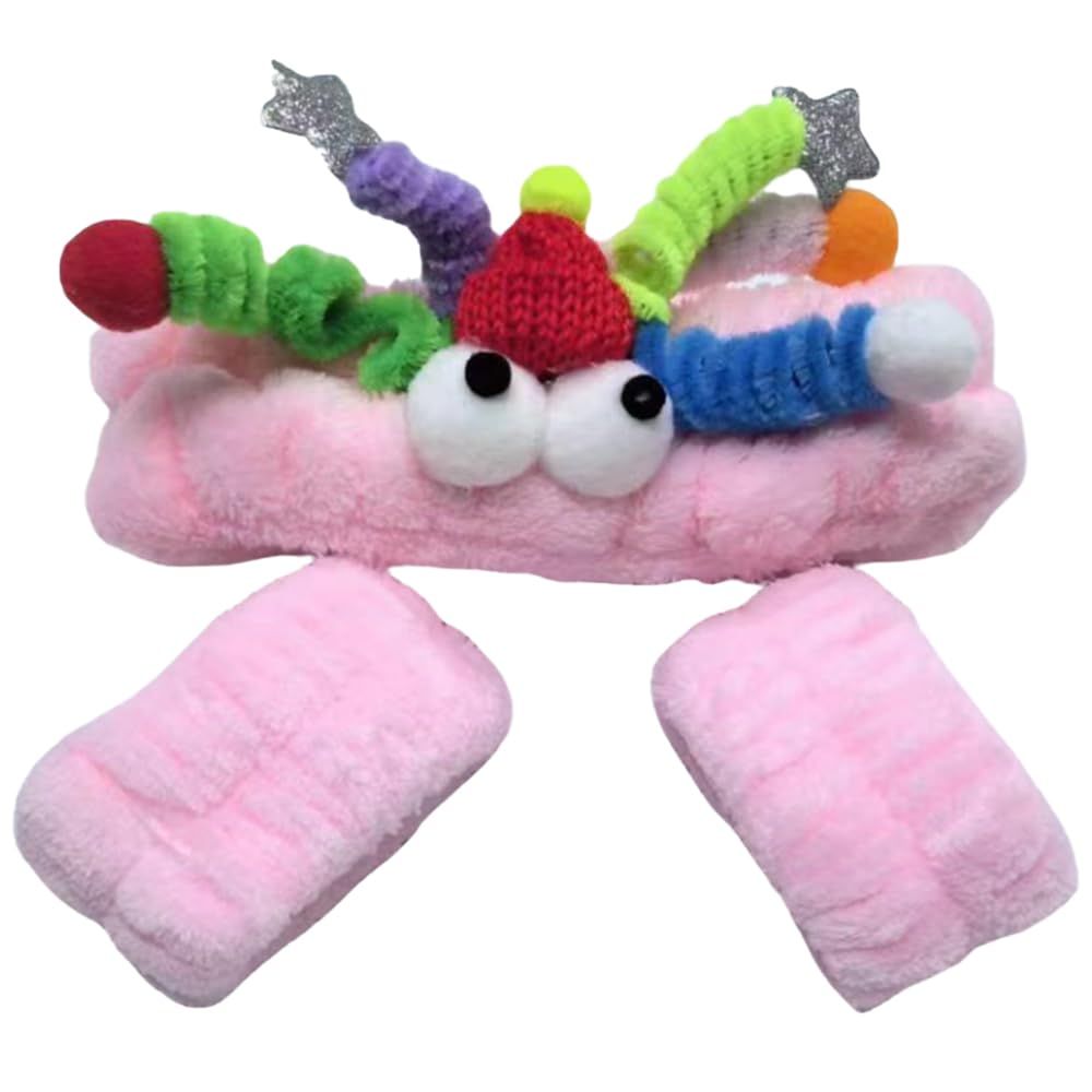 IOZO 3PCS Spa Headband for Women,Skincare Headbands,Face Wash Headband,Funny Face Makeup Headband and Wristband set for Face Washing, Mask,Skin Treatment (Pink, Free Size)