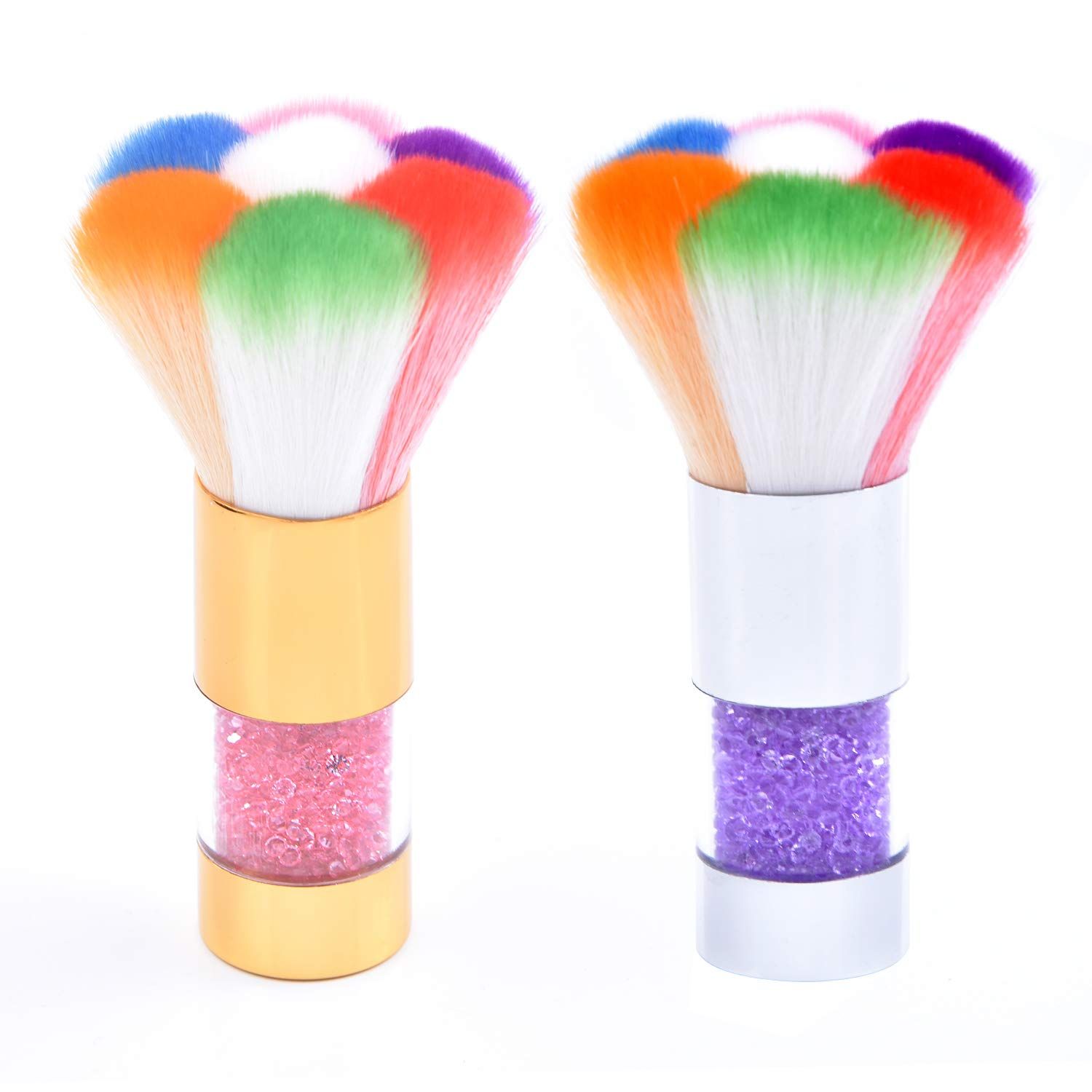 LEQ 2Pcs Colorful Nail Art Dust Brush Remover Cleaner for Acrylic &amp; UV Gel Nails with Shiny Rhinestone Handle