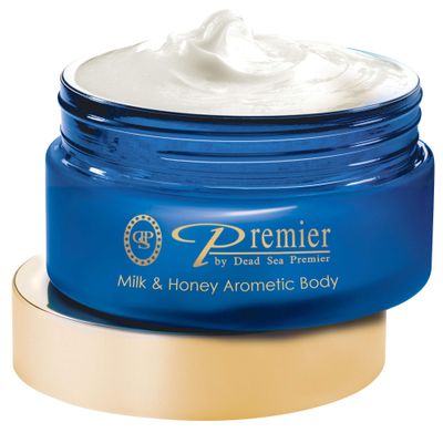 Premier Dead Sea Aromatic Body Butter- Milk and Honey, anti aging skin care, moisturizer, hydrating shea butter, firming, age spots, neck &amp; Dcollet, lightweight &amp; silky, 5.95Fl.oz