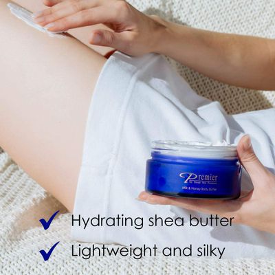 Premier Dead Sea Aromatic Body Butter- Milk and Honey, anti aging skin care, moisturizer, hydrating shea butter, firming, age spots, neck &amp; Dcollet, lightweight &amp; silky, 5.95Fl.oz
