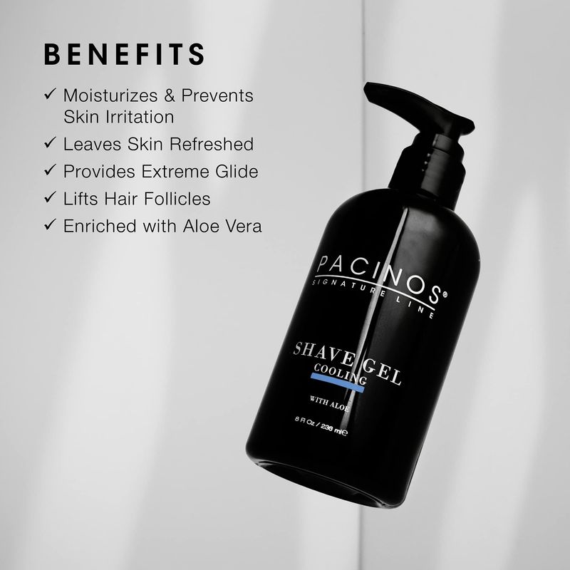 Pacinos Shave Gel - Cooling Gel with Aloe Vera - Moisturizing Mens Shaving Gel - 8 Fl. Oz