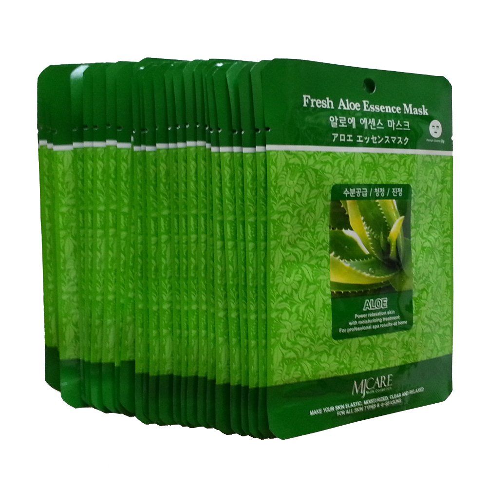 MJ Fresh Aloe Essence Face Skin Mask Pack Elastic,Moisturized,Clean,Relaxed 30Pcs (Aloe)