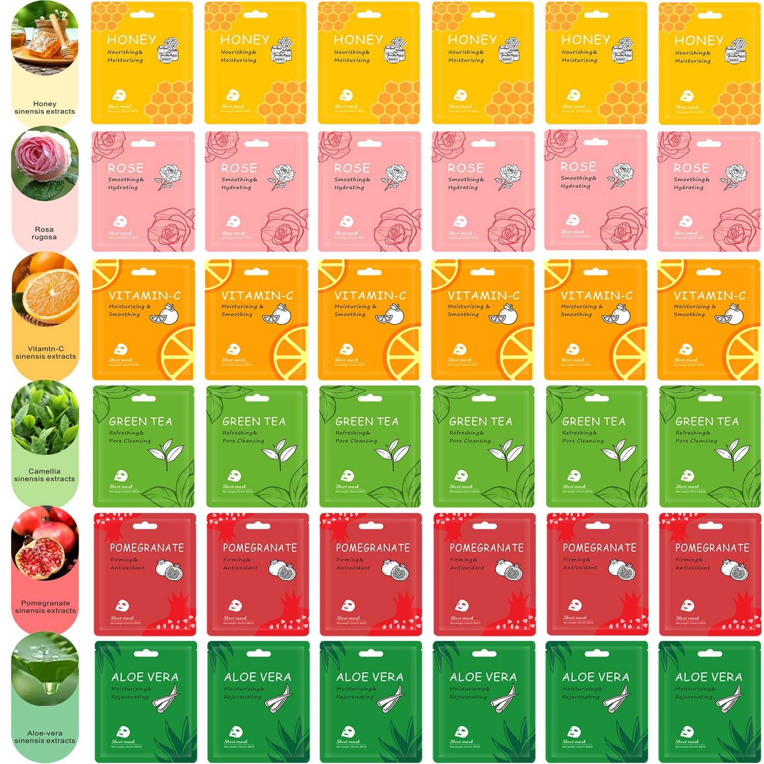 Meleell Collagen Face Masks for Skincare in Bulk, Sheet Masks for the Face, Hydrating and Moisturizing Face Masks Sets for Women&#39;s Skin Care (36-Packs)