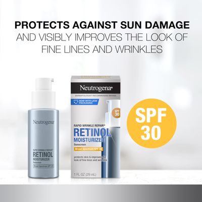 Neutrogena Retinol Face Moisturizer, Rapid Wrinkle Repair with SPF 30 Sunscreen, Daily Anti-Aging Face Cream with Retinol &amp; Hyaluronic Acid to Fight Fine Lines, Wrinkles, &amp; Dark Spots, 1 fl. oz
