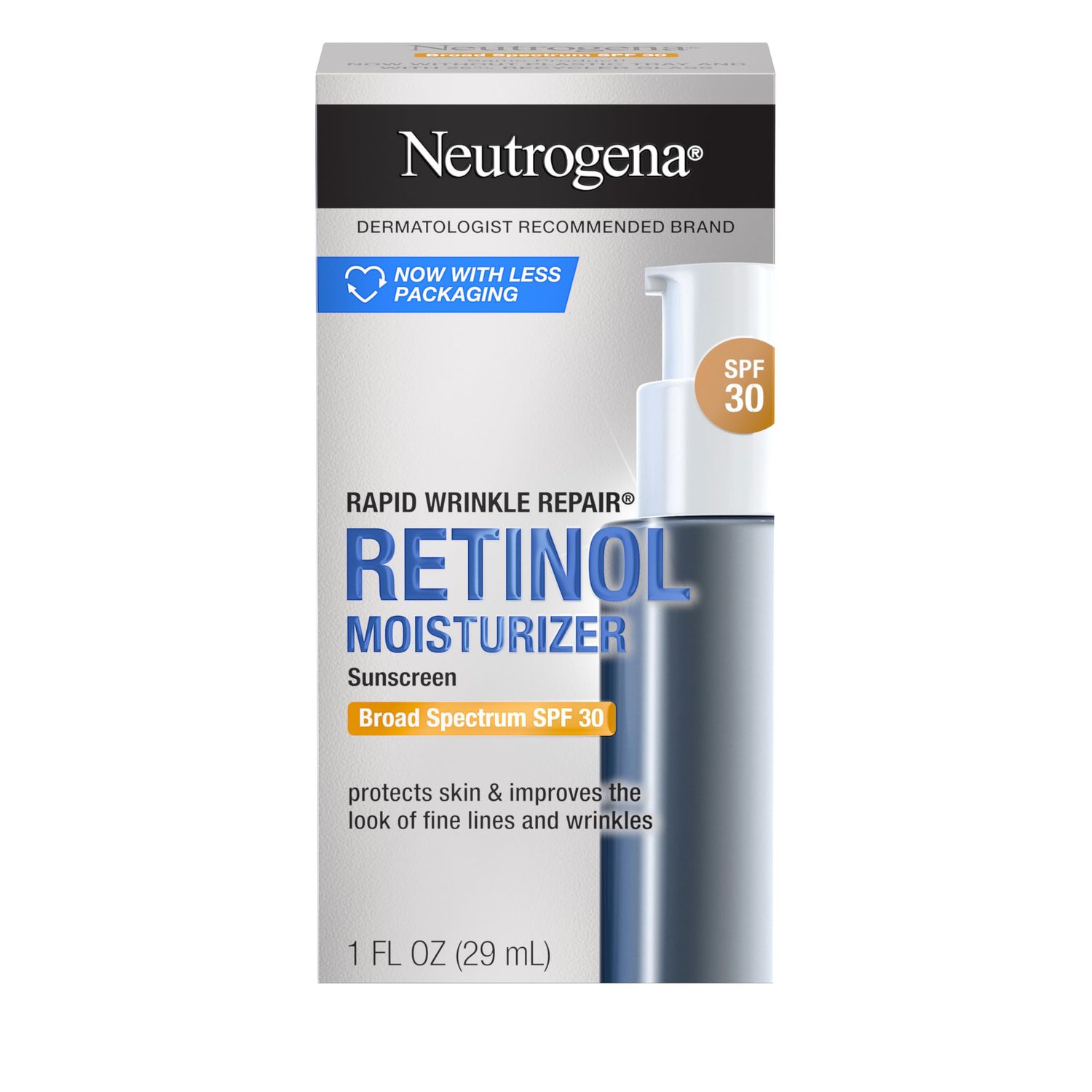 Neutrogena Retinol Face Moisturizer, Rapid Wrinkle Repair with SPF 30 Sunscreen, Daily Anti-Aging Face Cream with Retinol &amp; Hyaluronic Acid to Fight Fine Lines, Wrinkles, &amp; Dark Spots, 1 fl. oz